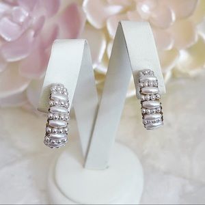Vintage Faux Pearl Beaded Hoop Clip-On Earrings Bridal